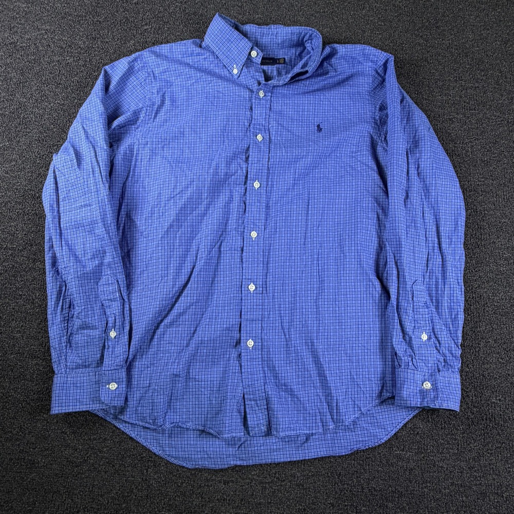 Ralph Lauren Shirt Mens Large Blue Plaid Button Down Long Sleeve EUC